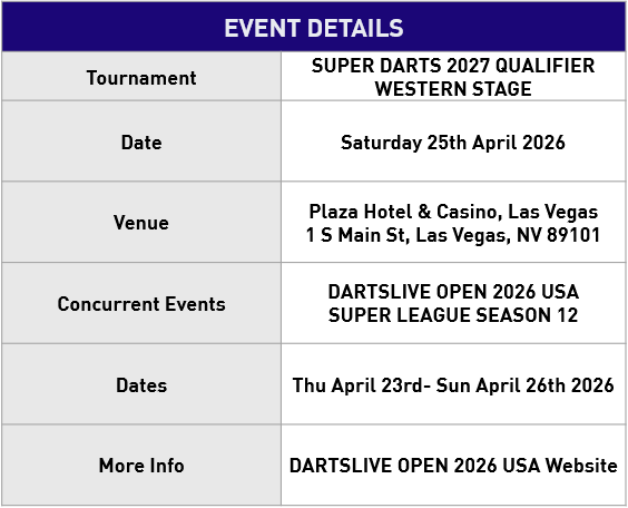 SUPER DARTS 2027 QUALIFIER WESTERN STAGE - Entries are now OPEN